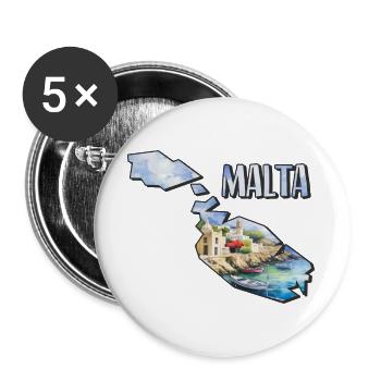 Aquarell Landkarte Malta - Buttons groß 56 mm (5er Pack) - Weiß - Vorne