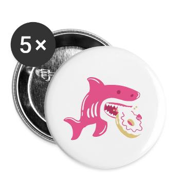 Donut und Hai - Buttons groß 56 mm (5er Pack) - Weiß - Vorne