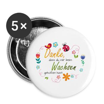 Couronne de fleurs - Fleurs colorées - Oiseau - Coccinelle - Lot de 5 grands badges (56 mm) - blanc - Devant