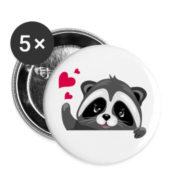 Peeking cute raccoon with hearts - Buttons large 2.2''/56 mm (5-pack) - white - Front