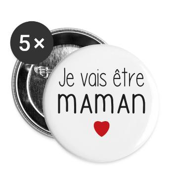 Ich werde Mama - Herz - Buttons groß 56 mm (5er Pack) - Weiß - Vorne