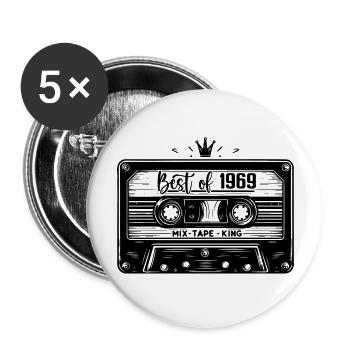 Cassette 1969 Vintage 1969 Millésime 1969 Cadeaux - Lot de 5 grands badges (56 mm) - blanc - Devant