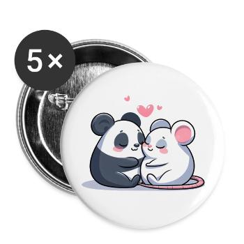 Câlins Panda Et Souris Amoureux - Lot de 5 grands badges (56 mm) - blanc - Devant