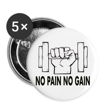 No Pain No Gain - Lot de 5 grands badges (56 mm) - blanc - Devant