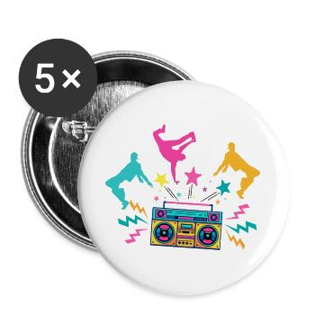 Ghettoblaster Neon tanzende Silhouetten - Buttons groß 56 mm (5er Pack) - Weiß - Vorne