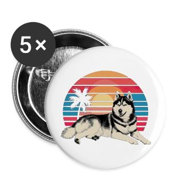 Husky Vintage Coucher de soleil - Lot de 5 grands badges (56 mm) - blanc - Devant
