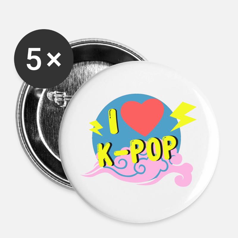I love Kpop - Buttons large 2.2''/56 mm (5-pack) - white