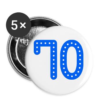 70. 70 ANS. 70e ANNIVERSAIRE. ANNIVERSAIRE 70 ANS. - Lot de 5 grands badges (56 mm) - blanc - Devant