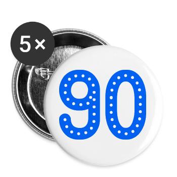 90. 90 JAHRE. 90-JÄHRIGES JUBILÄUM. 90-JÄHRIGES JUBILÄUM. - Buttons groß 56 mm (5er Pack) - Weiß - Vorne