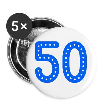 50. 50 ANS. 50e ANNIVERSAIRE. ANNIVERSAIRE 50 ANS. - Lot de 5 grands badges (56 mm) - blanc - Devant