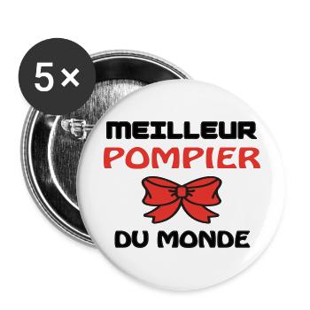 MEILLEUR POMPIER DU MONDE - Lot de 5 grands badges (56 mm) - blanc - Devant