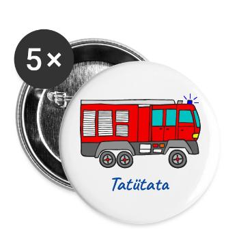 Feuerwehr Feuerwehrauto Tatütata Kinderfeuerwehr - Buttons groß 56 mm (5er Pack) - Weiß - Vorne