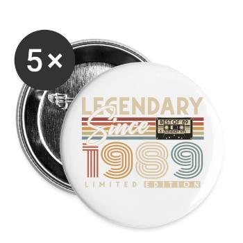 Legendary Since 1989 Vintage Retro Birthday - Buttons large 2.2''/56 mm (5-pack) - white - Front