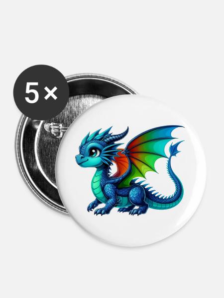 Drache - Buttons groß 56 mm (5er Pack) - Weiß
