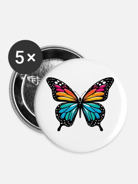 Schmetterling - Buttons groß 56 mm (5er Pack) - Weiß