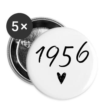 1956 coeur anniversaire - Lot de 5 grands badges (56 mm) - blanc - Devant