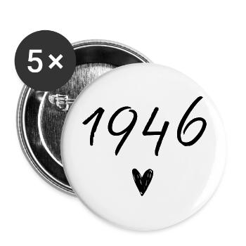 1946 coeur anniversaire - Lot de 5 grands badges (56 mm) - blanc - Devant
