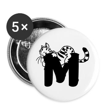 Katze Buchstabe M - Buttons groß 56 mm (5er Pack) - Weiß - Vorne