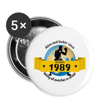 35. Anniversaire Vivant et kickin depuis 10/1989 - Lot de 5 grands badges (56 mm) - blanc - Devant