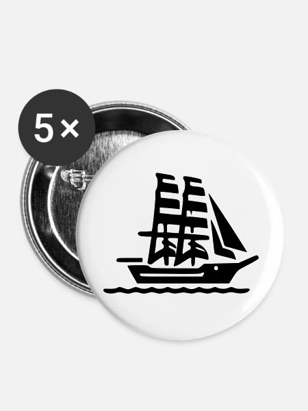 Segelschiff - Buttons groß 56 mm (5er Pack) - Weiß