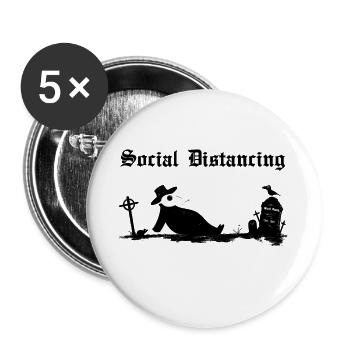 Black Death Social Distancing - Buttons large 2.2''/56 mm (5-pack) - white - Front