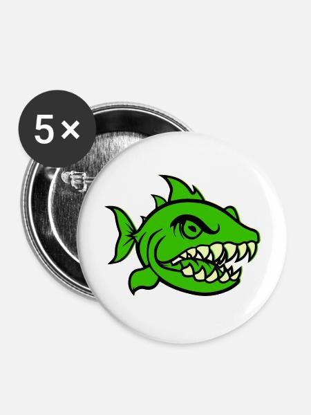 piranha comic fish - Buttons groß 56 mm (5er Pack) - Weiß