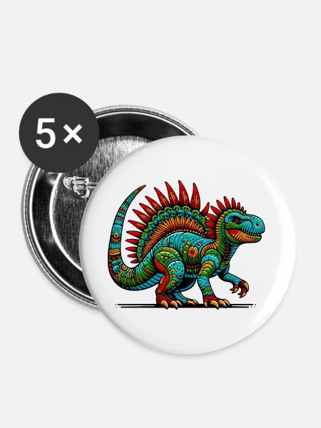 Dinosaurier - Buttons groß 56 mm (5er Pack) - Weiß