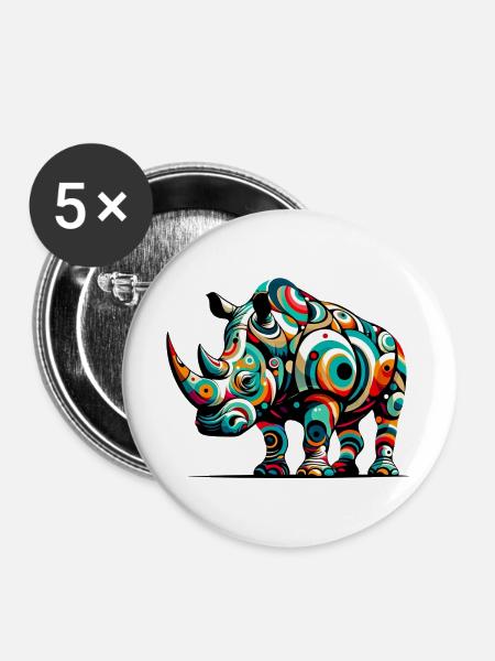 Nashorn - Buttons groß 56 mm (5er Pack) - Weiß
