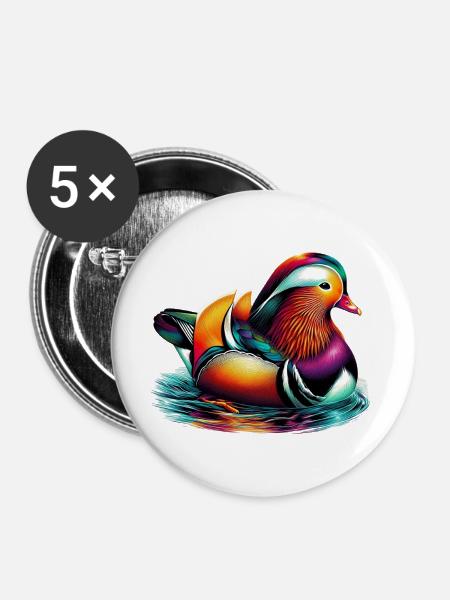 Mandarinente - Buttons groß 56 mm (5er Pack) - Weiß