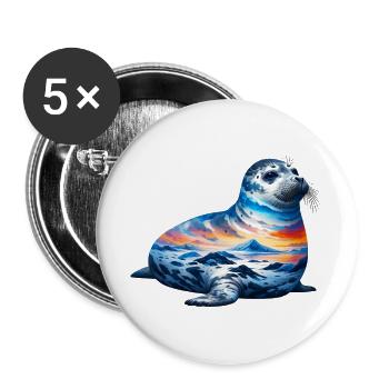Phoque - Lot de 5 grands badges (56 mm) - blanc - Devant