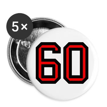 60. 60 ANS. 60e ANNIVERSAIRE. ANNIVERSAIRE 60 ANS. - Lot de 5 grands badges (56 mm) - blanc - Devant