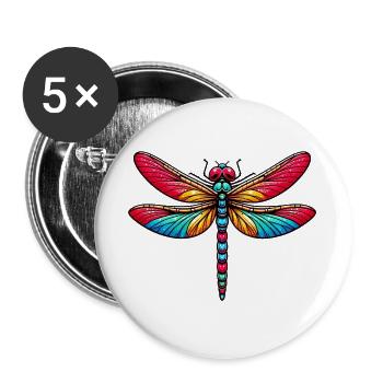 Libellule - Lot de 5 grands badges (56 mm) - blanc - Devant