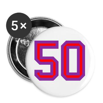 50. 50 ANS. 50e ANNIVERSAIRE. ANNIVERSAIRE 50 ANS. - Lot de 5 grands badges (56 mm) - blanc - Devant