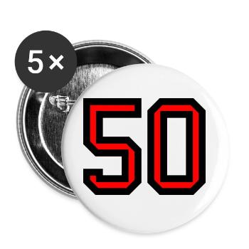 50. 50 ANS. 50e ANNIVERSAIRE. ANNIVERSAIRE 50 ANS. - Lot de 5 grands badges (56 mm) - blanc - Devant