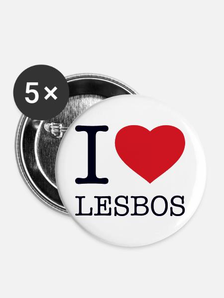 I LOVE LESBOS - Buttons groß 56 mm (5er Pack) - Weiß