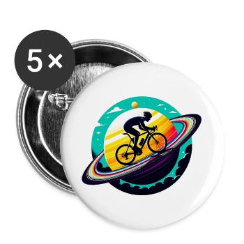 Cyclist on Saturn - Buttons large 2.2''/56 mm (5-pack) - white - Front