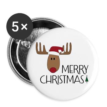 Merry Christmas - Buttons large 2.2''/56 mm (5-pack) - white - Front
