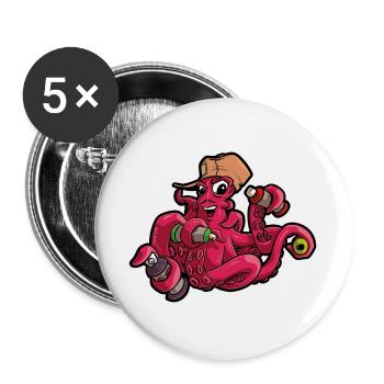 Graffiti Krake mit Spraydosen Cartoon - Buttons groß 56 mm (5er Pack) - Weiß - Vorne