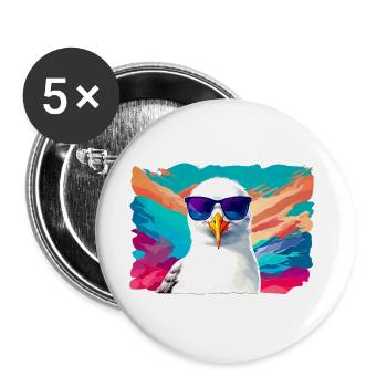 Funny seagull with sunglasses - Buttons large 2.2''/56 mm (5-pack) - white - Front