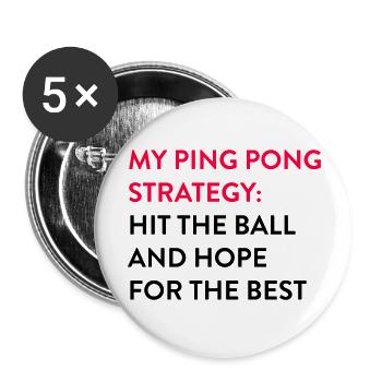 Ping Pong Strategy Shirt für Tischtennisspieler - Buttons groß 56 mm (5er Pack) - Weiß - Vorne