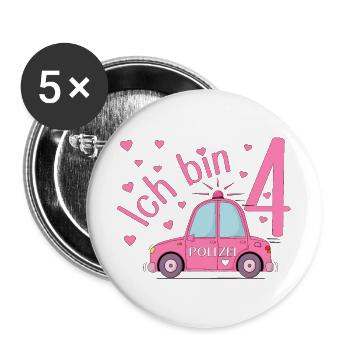 Voiture de police J’ai 4 ans Anniversaire Rose - Lot de 5 grands badges (56 mm) - blanc - Devant