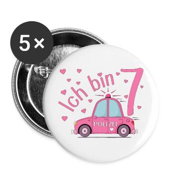 Police Car I' Birthday Pink - Buttons large 2.2''/56 mm (5-pack) - white - Front