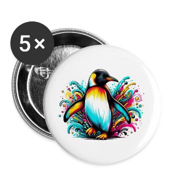 Pingouin - Lot de 5 grands badges (56 mm) - blanc - Devant