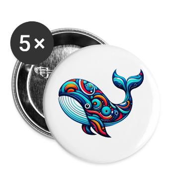 Baleine - Lot de 5 grands badges (56 mm) - blanc - Devant