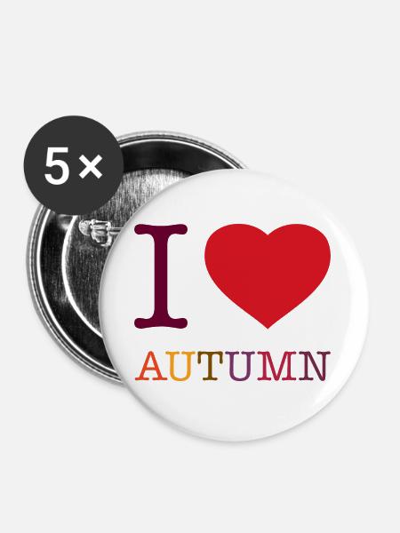 I LOVE AUTUMN - Buttons groß 56 mm (5er Pack) - Weiß