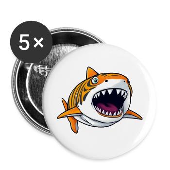 Verspielter Cartoon-Hai - Buttons groß 56 mm (5er Pack) - Weiß - Vorne