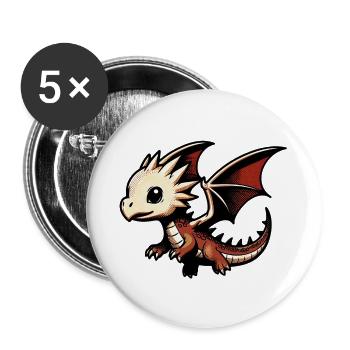 Drache - Buttons groß 56 mm (5er Pack) - Weiß - Vorne