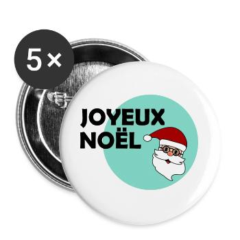 PÈRE NOËL. NOËL. JOYEUX NOËL. MERRY CHRISTMAS - Lot de 5 grands badges (56 mm) - blanc - Devant