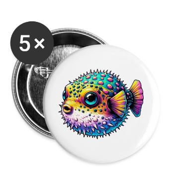 Kugelfisch - Buttons groß 56 mm (5er Pack) - Weiß - Vorne
