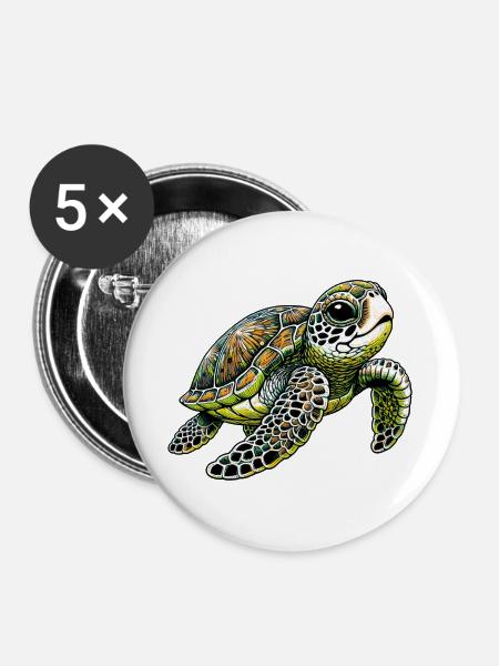 Schildkröte - Buttons groß 56 mm (5er Pack) - Weiß